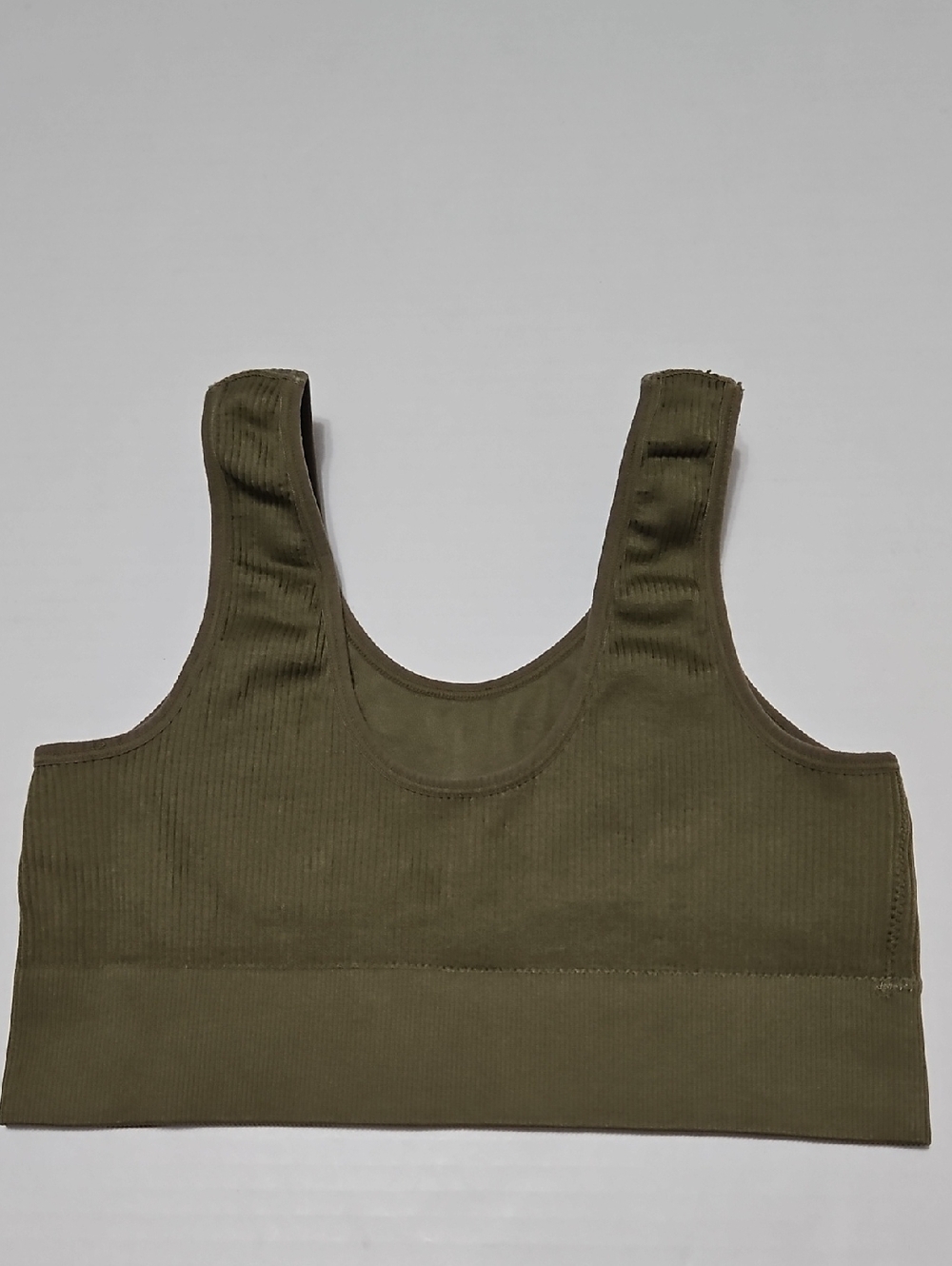 aerie Olive Ribbed Scoop Sports Bra Size L Junior - Picture 2 of 6